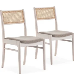 Pack de 2 chaises Vilma Couleur Blanc Wash, Bois Massif et Rotin naturel
