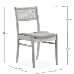 Pack de 2 chaises Vilma Couleur Blanc Wash, Bois Massif et Rotin naturel