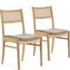 Pack de 2 chaises Vilma Couleur Chêne, Bois Massif et Rotin Naturel
