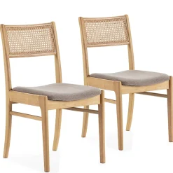Pack de 2 chaises Vilma Couleur Chêne, Bois Massif et Rotin Naturel