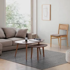 Pack de 2 chaises Vilma Couleur Chêne, Bois Massif et Rotin Naturel