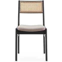 Pack de 2 chaises Vilma Couleur Noir Wash, Bois Massif et Rotin naturel