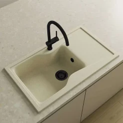 Pack Evier 1 bac avec égouttoir POALGI City Pumice + mitigeur avec douchette + bonde noire