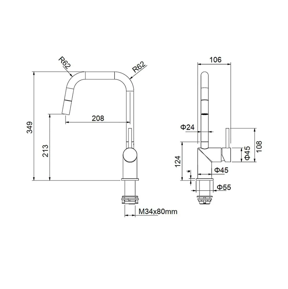 Pack Evier 1 bac avec égouttoir POALGI City Basalt + mitigeur avec douchette + bonde noire