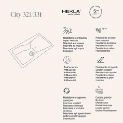 Pack Evier 1 bac avec égouttoir POALGI City Basalt + mitigeur avec douchette + bonde noire