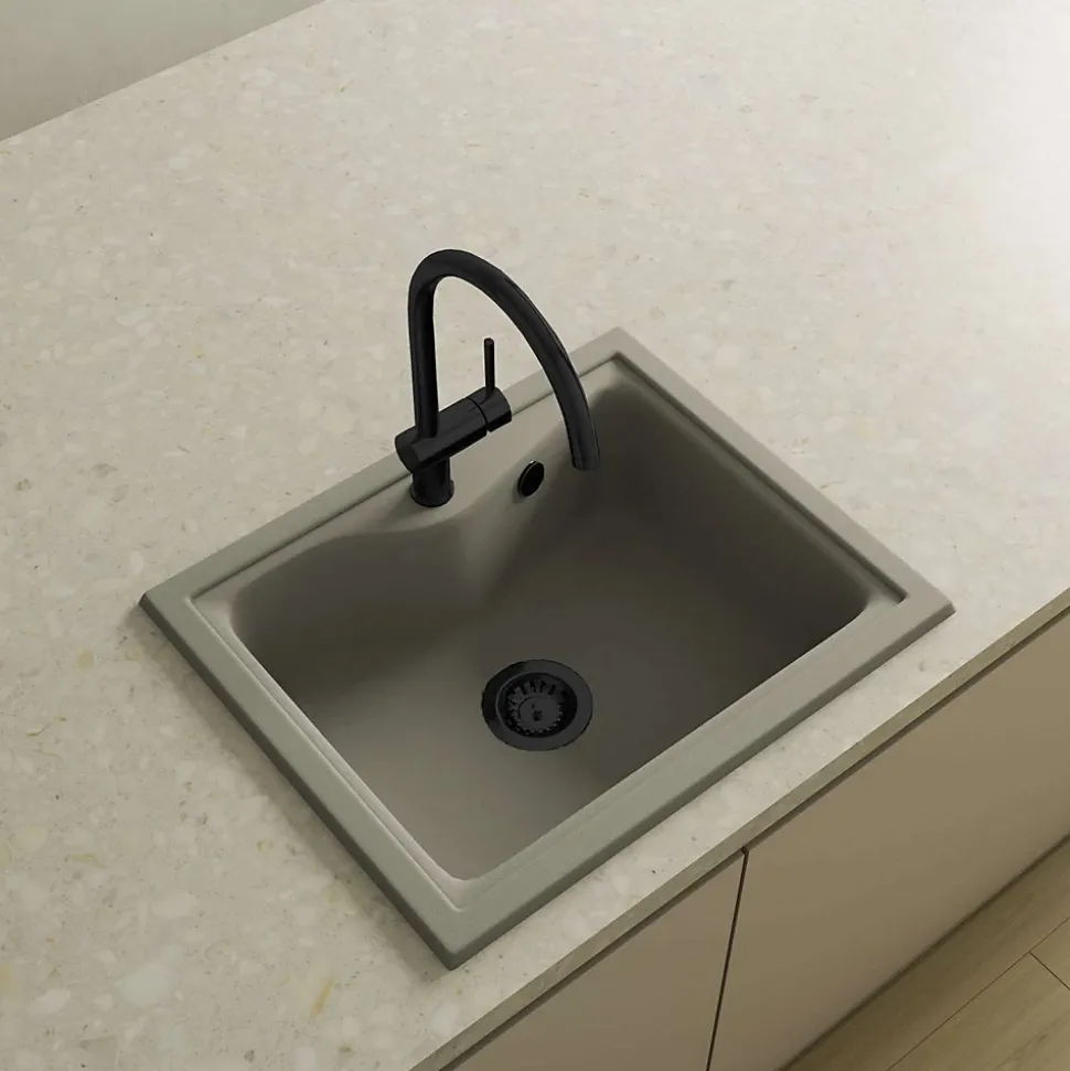 Pack Evier 1 bac POALGI City Ash + mitigeur avec douchette + bonde noire