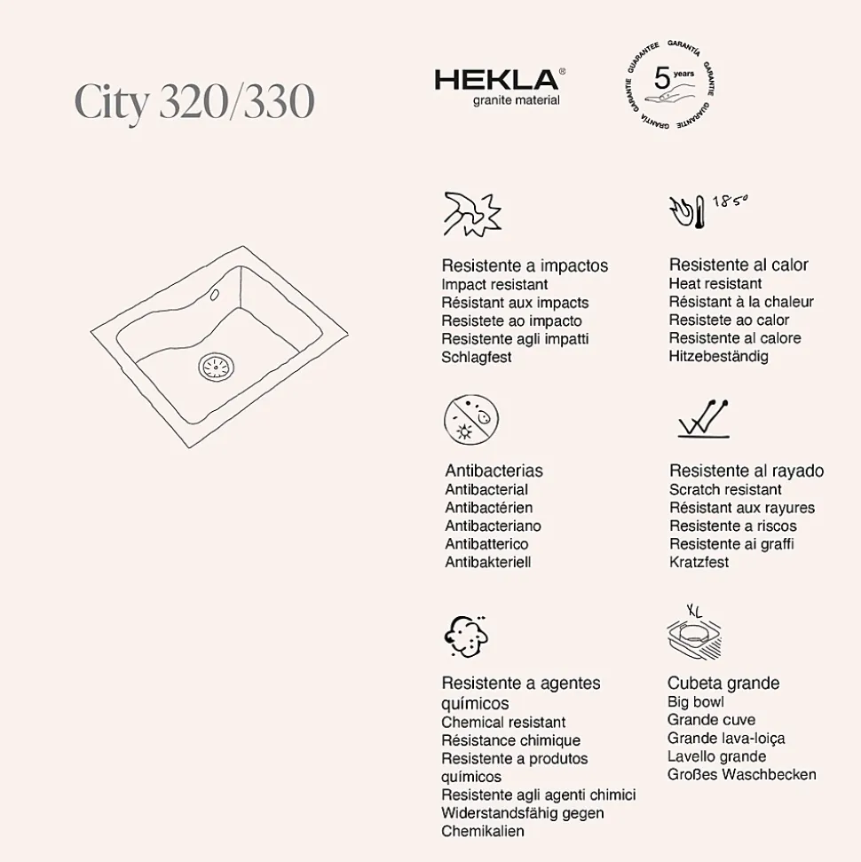 Pack Evier 1 bac POALGI City Ash + mitigeur avec douchette + bonde noire