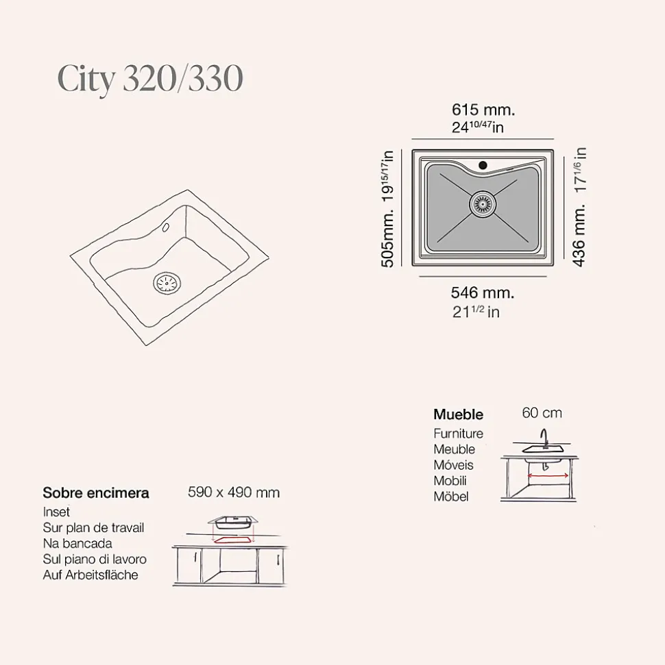 Pack Evier 1 bac POALGI City Ash + mitigeur avec douchette + bonde noire