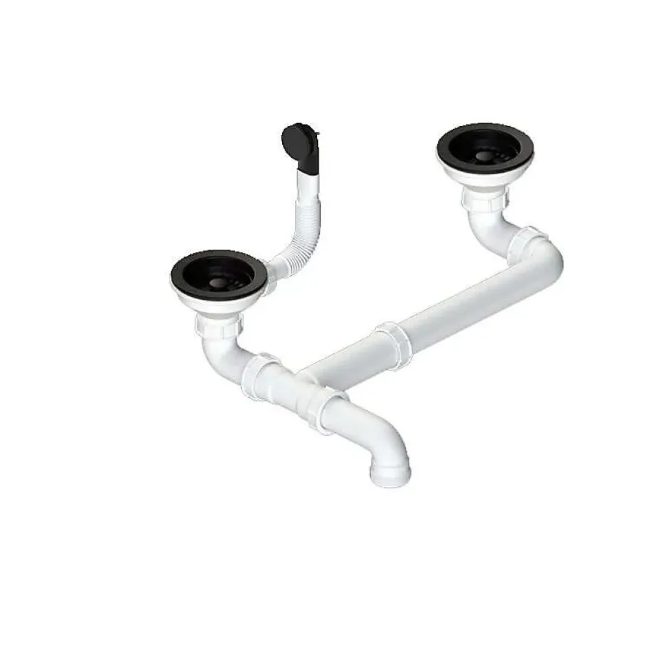 Pack Evier 2 bacs POALGI City Ash + mitigeur avec douchette + bonde noire