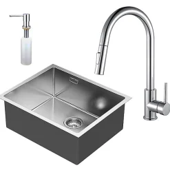 Pack évier SOLUT + mitigeur monocommande, finition brossée, en acier inoxydable Kibath