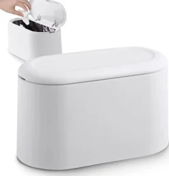 Petite Poubelle de Table de 1,8L avec Couvercle à Bouton-Poussoir blanc