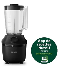 PHILIPS Blender Daily HR2041/41, 450W, 4 lames ProBlend 4, Bol plastique de 1,9L, Gourde, 1 vitesse + pulse, Noir