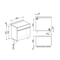 Piano de cuisson gaz 79L Concerto L. 90 x H. 90 cm SCB92MX8 Smeg inox