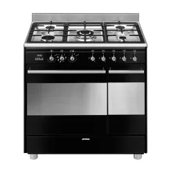 Piano de cuisson gaz 79L Concerto L. 90 x H. 90 cm SCB92MN8 Smeg noir et inox