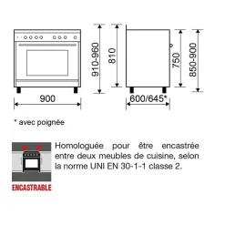 Piano de cuisson mixte 104l 5 feux noir Glem GE960CVBK2