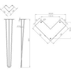 Pied de meuble en triangle en acier noir Cime H. 87 cm