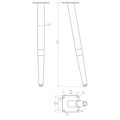 Pied de meuble fuseau en acier noir Cime H. 41 cm