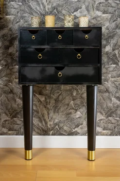 Pied de meuble fuseau en bois noir et doré Cime H. 37 cm