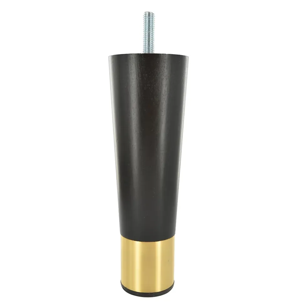 Pied de meuble fuseau en bois noir et doré Cime H. 16 cm