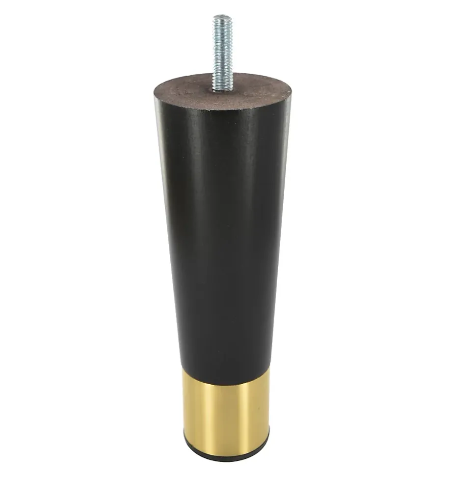Pied de meuble fuseau en bois noir et doré Cime H. 16 cm