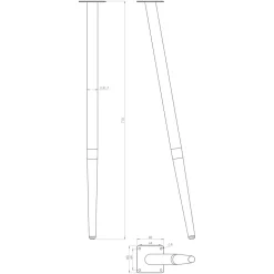 Pied de meuble fuseau en acier noir Cime H. 71 cm