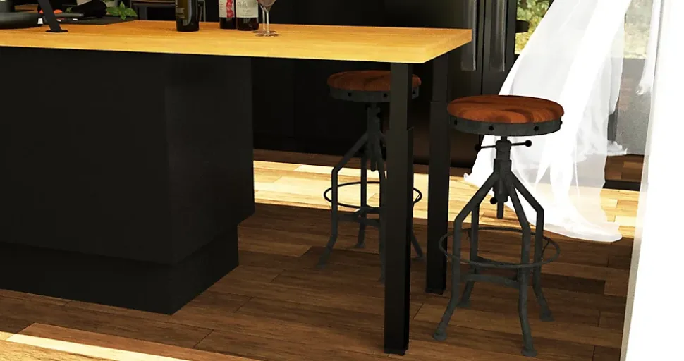 Pied de plan de travail carré en acier époxy noir Cime Zoom H. 70 / 110 cm