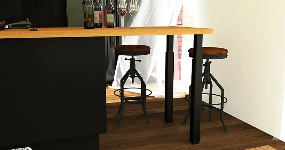 Pied de plan de travail carré en acier époxy noir Cime Zoom H. 70 / 110 cm