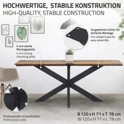 Pied de table ML-Design forme spider 78x71x120 cm noir acier revêtu par poudre design industriel