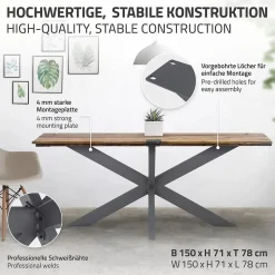 Pied de table ML-Design forme spider 78x71x150 cm anthracite acier revêtu poudre design industriel