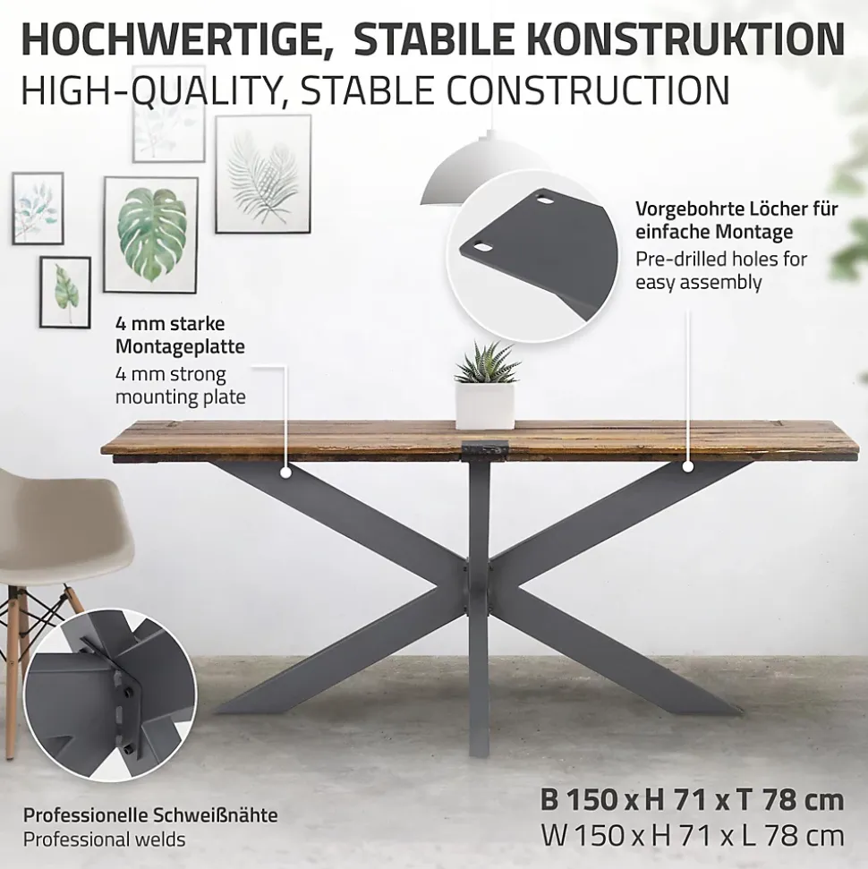 Pied de table ML-Design forme spider 78x71x150 cm anthracite acier revêtu poudre design industriel