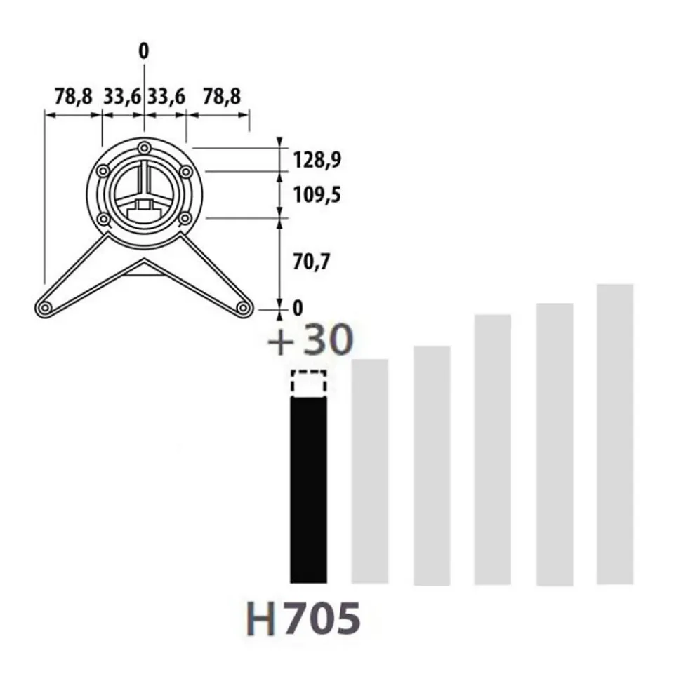 Pied de table réglable métal Rond Chromé H 70.5 x l 6 cm