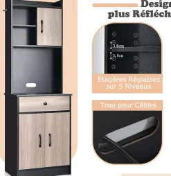Placard de Rangement avec Stockage a Plusieurs Niveaux avec Trous de Cable, Armoire de Rangement avec Etagere Reglable
