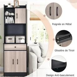 Placard de Rangement avec Stockage a Plusieurs Niveaux avec Trous de Cable, Armoire de Rangement avec Etagere Reglable