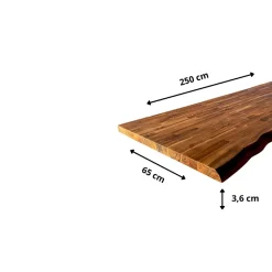 Plan de travail Acacia massif bord naturel huilé L.250 X P.65 cm, Ep.36 mm