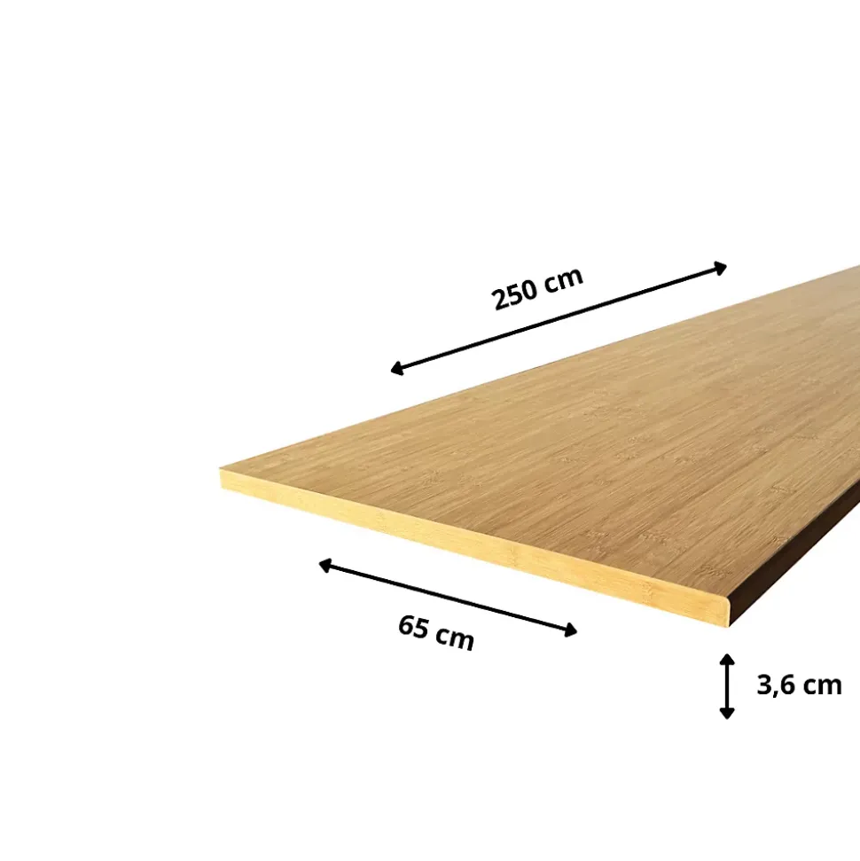 Plan de travail bois massif Bambou Naturel lamellé collé L.250 X P.65 cm, Ep. 36 mm
