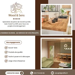 Plan de travail bois massif Bambou Naturel lamellé collé L.250 X P.65 cm, Ep. 36 mm