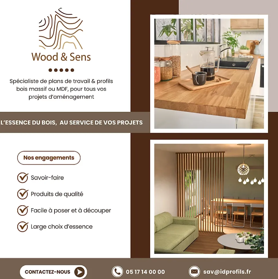 Plan de travail bois massif Bambou Naturel lamellé collé L.250 X P.65 cm, Ep. 36 mm