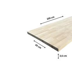 Plan de travail bouleau, L.2,5 m x l.65 cm, Ep.3,6 cm
