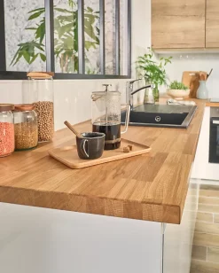 Plan de travail Chêne plaqué huilé, L.240 cm x l.63,5 cm, Ep.37 mm