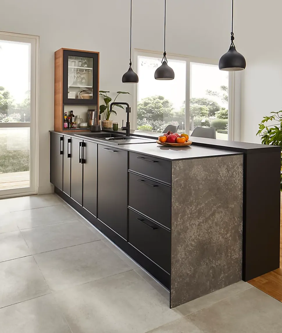 Plan de travail compact 1 face aspect céramique / 1 face aspect minéral GoodHome Nepeta L.300 x l.62 x Ép.1,2 cm