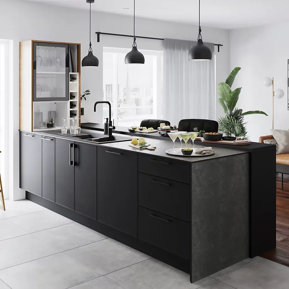 Plan de travail compact 1 face aspect céramique / 1 face aspect minéral GoodHome Nepeta L.300 x l.62 x Ép.1,2 cm