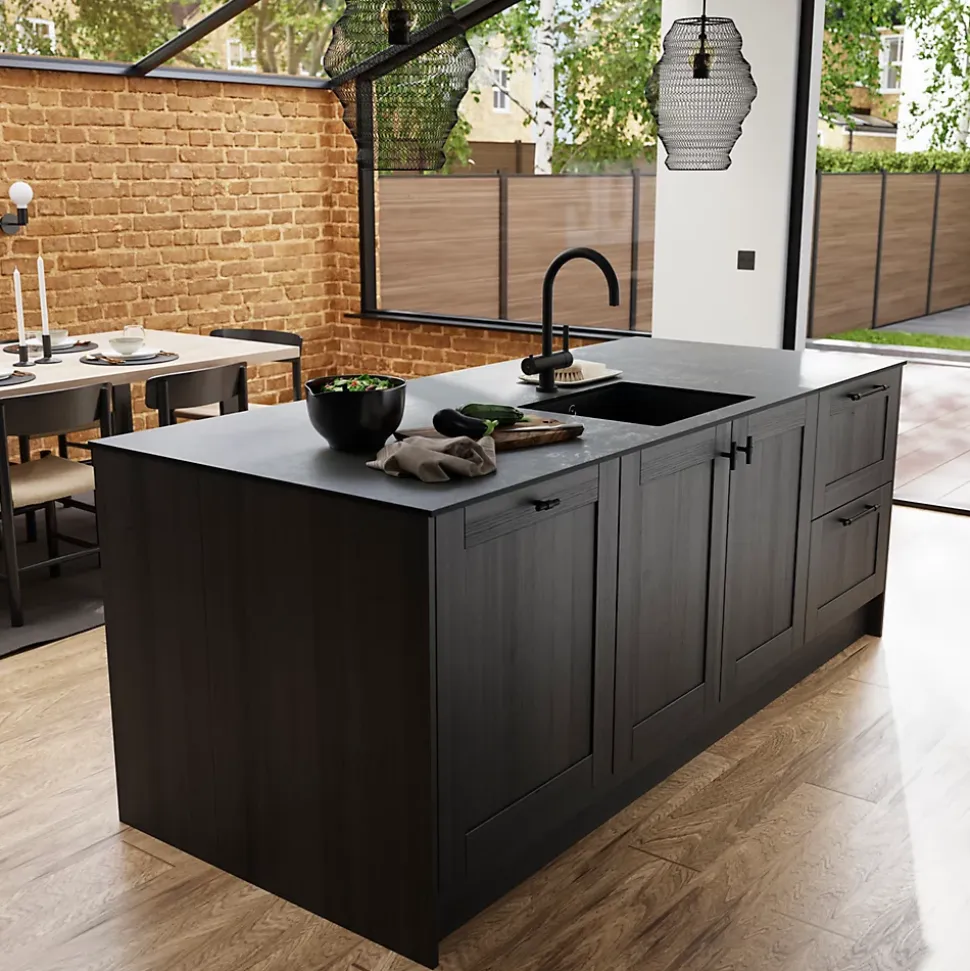 Plan de travail compact 1 face aspect céramique / 1 face aspect minéral GoodHome Nepeta L.300 x l.62 x Ép.1,2 cm