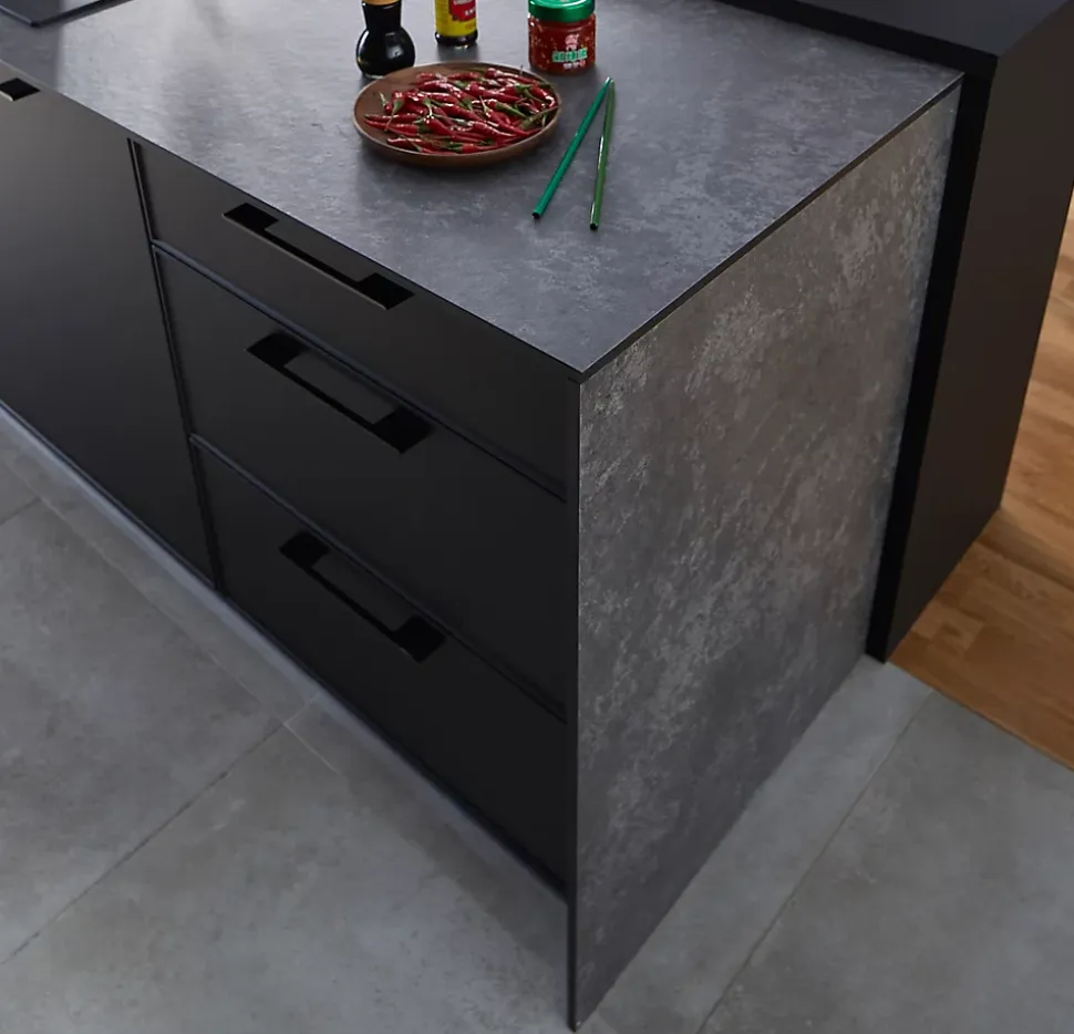 Plan de travail compact 1 face aspect céramique / 1 face aspect minéral GoodHome Nepeta L.300 x l.62 x Ép.1,2 cm