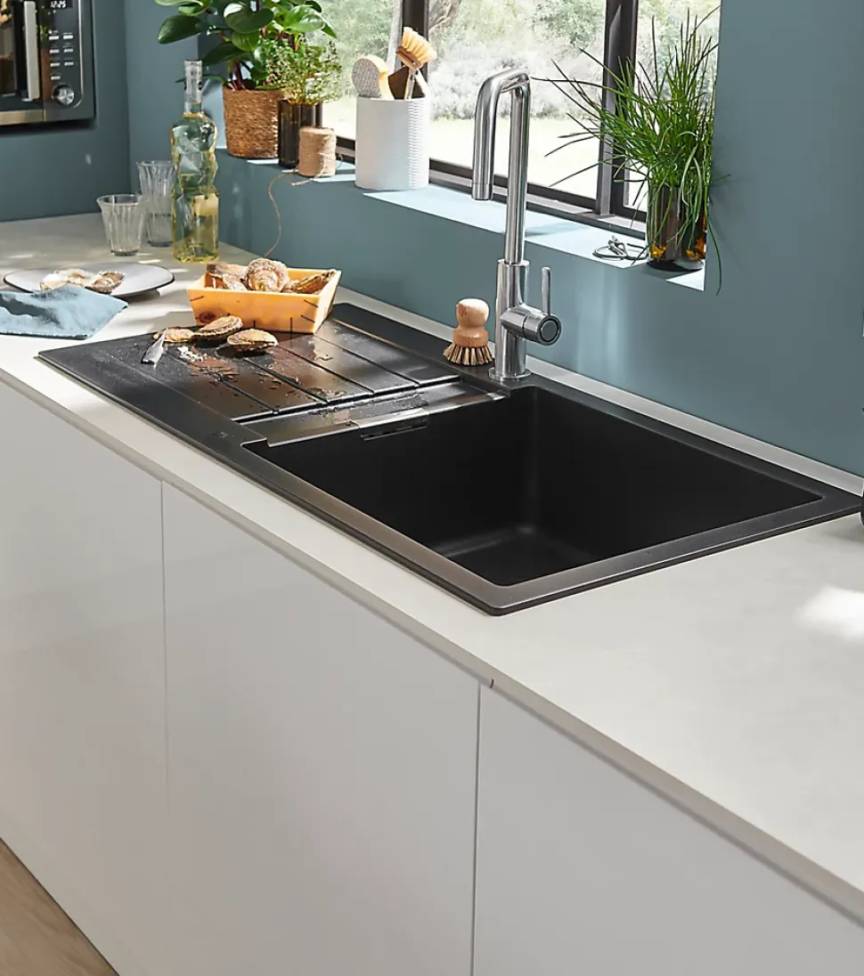 Plan de travail compact 1 face blanc / 1 face aspect pierre GoodHome Nepeta L.300 x l.62 x Ép.1,2 cm