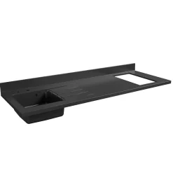 Plan de travail monobloc PlaniQuartz avec évier - 180 cm - Nero - évier à gauche - Plaque de cuisson Non inclus