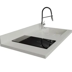 Plan de travail monobloc PlaniQuartz avec évier - 120 cm - Snova - évier à droite - Plaque de cuisson Induction