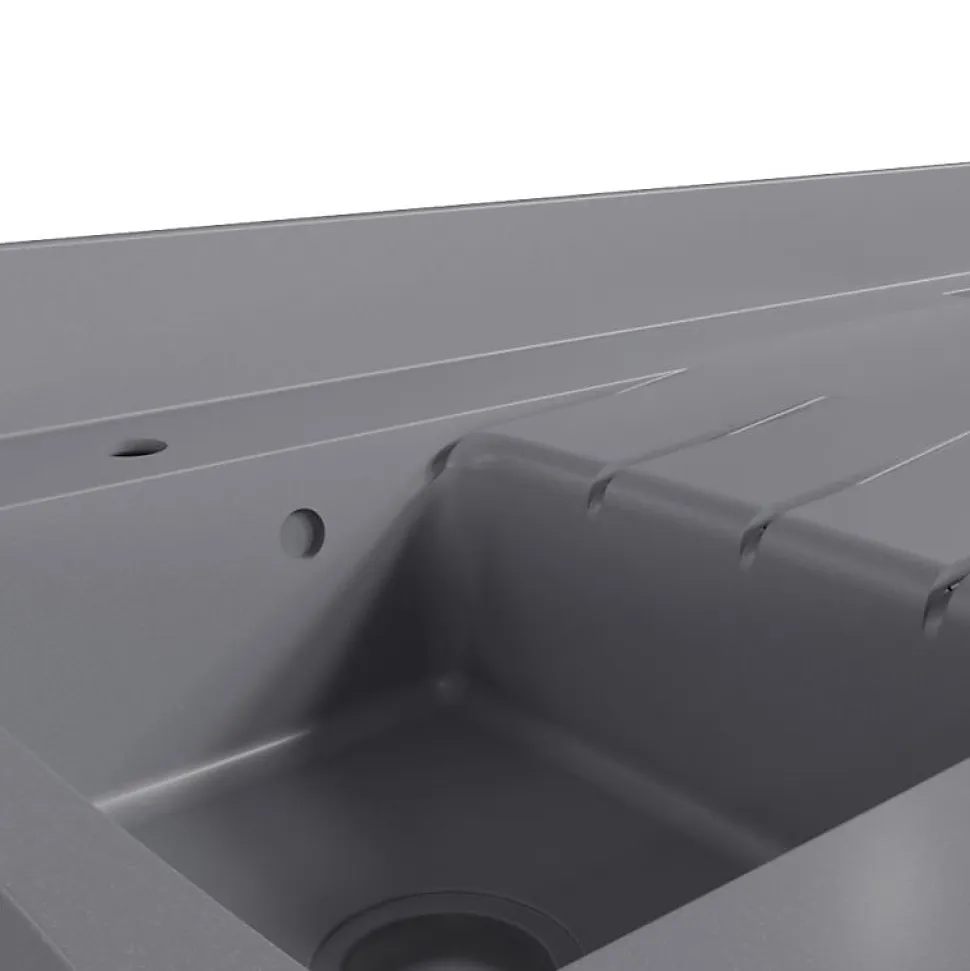 Plan de travail monobloc PlaniQuartz avec évier - 180 cm - Cromo - évier à gauche - Plaque de cuisson Induction