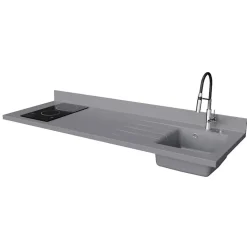 Plan de travail monobloc PlaniQuartz avec évier - 180 cm - Cromo - évier à droite - Plaque de cuisson Vitrocéramique