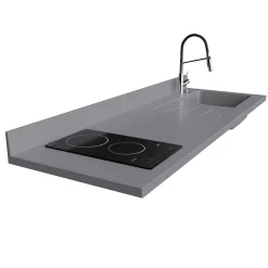 Plan de travail monobloc PlaniQuartz avec évier - 180 cm - Cromo - évier à droite - Plaque de cuisson Vitrocéramique