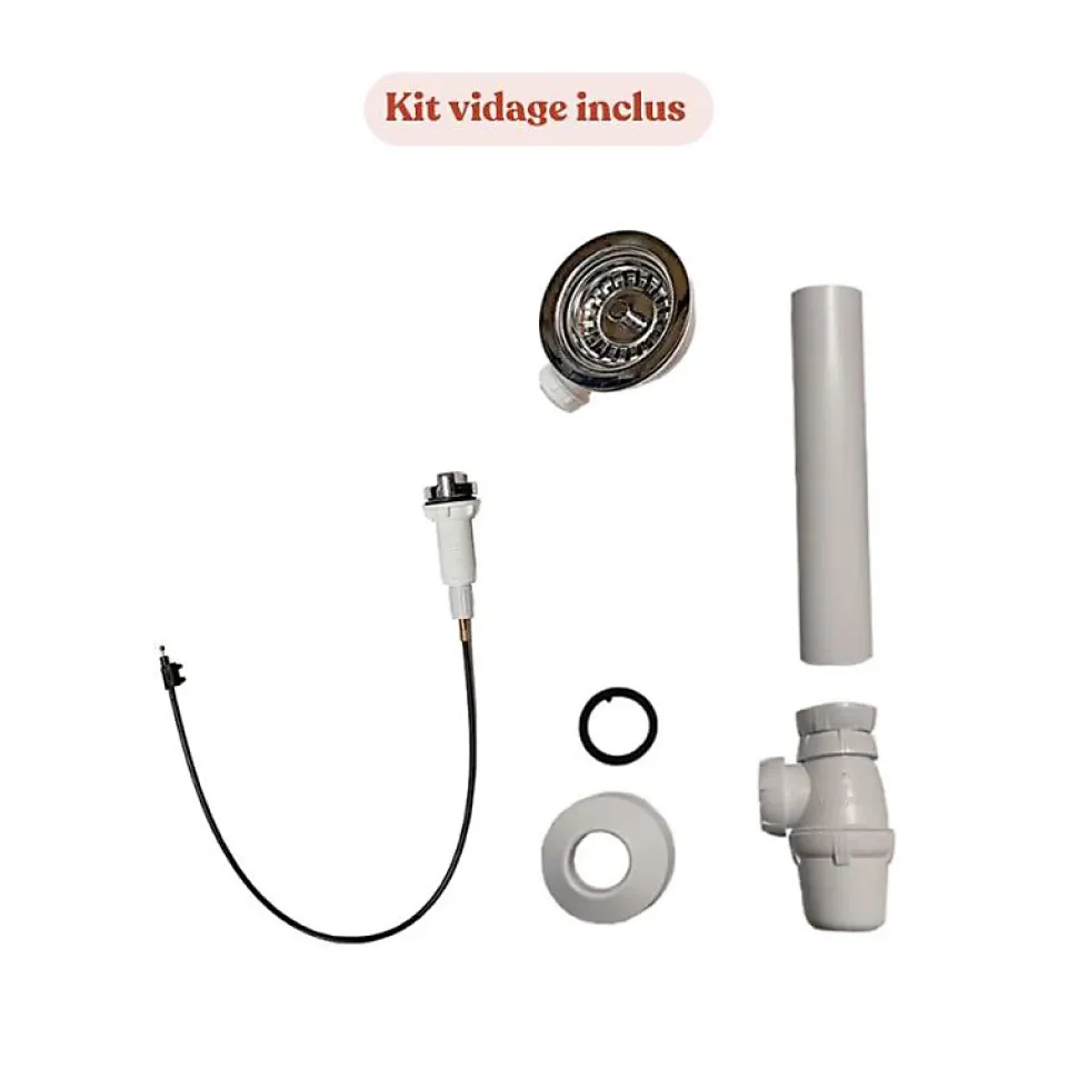 Plan de travail monobloc PlaniQuartz avec évier - 120 cm - Cromo - évier à gauche - Plaque de cuisson Induction